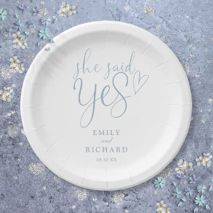 Assiettes En Carton Elle A Dit Oui Partie Engagement Dusty Blue