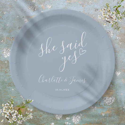 Assiettes En Carton Elle A Dit Oui Partie Engagement Dusty Blue