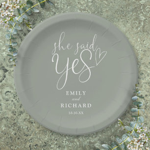 Assiettes En Carton Elle A Dit Oui Partie Engagement Sage Green