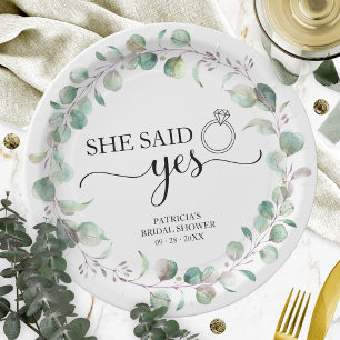 Assiettes En Carton Elle a dit oui verdure eucalyptus Baby Shower
