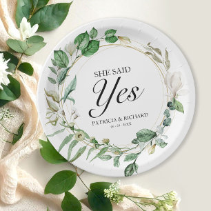 Assiettes En Carton Elle a Dit Oui Verdure Géométrique Fiançailles