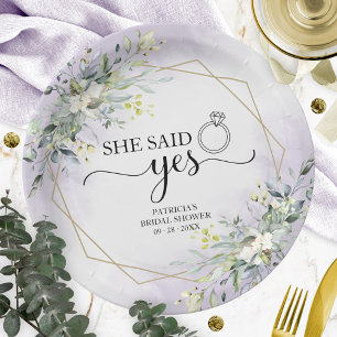 Assiettes En Carton Elle a dit oui verdure géométrique mariage