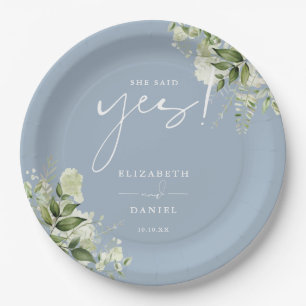 Assiettes En Carton Elle A Dit Oui Vert Dusty Blue Engagement Party