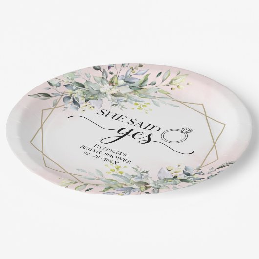 Assiettes En Carton Elle A Dit Oui Vert Géométrique Bridal (Angle)