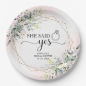 Assiettes En Carton Elle A Dit Oui Vert Géométrique Bridal (Devant)