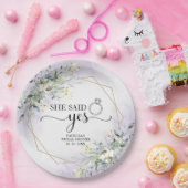 Assiettes En Carton Elle A Dit Oui Vert Géométrique Bridal (Fête)