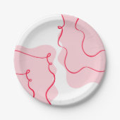 Assiettes En Carton Elle attache le noeud rétro rose ondulé rouge (Devant)