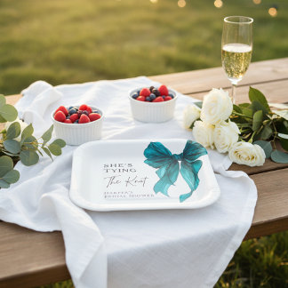 Assiettes En Carton Elle Attache Le Nœud Turquoise Enterrement de Vie 