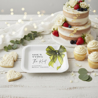 Assiettes En Carton Elle Attache le Nœud Vert Citron Réception de Mari