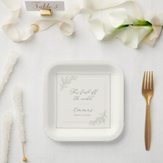 Assiettes En Carton Elle est fraîche sortie du marché Baby Shower de m