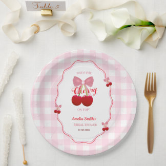 Assiettes En Carton Elle est la cerise sur le dessus Rose Bow Réceptio