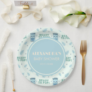 Assiettes En Carton Elle est prête à éclater Baby Shower Bleu Boho Kaw