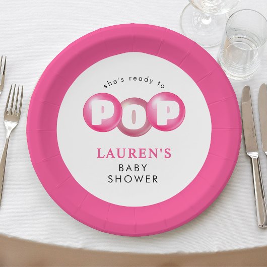 Assiettes En Carton Elle est prête à taper Bubblegum Baby shower fille