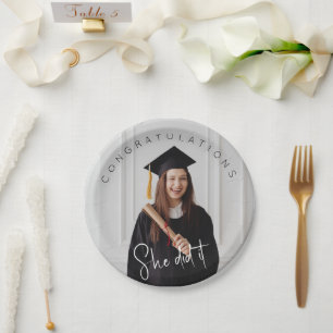 Assiettes En Carton Elle l'a fait, photo, félicitations au diplômé