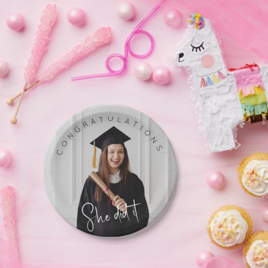 Assiettes En Carton Elle l'a fait, photo, félicitations au diplômé (Fête)