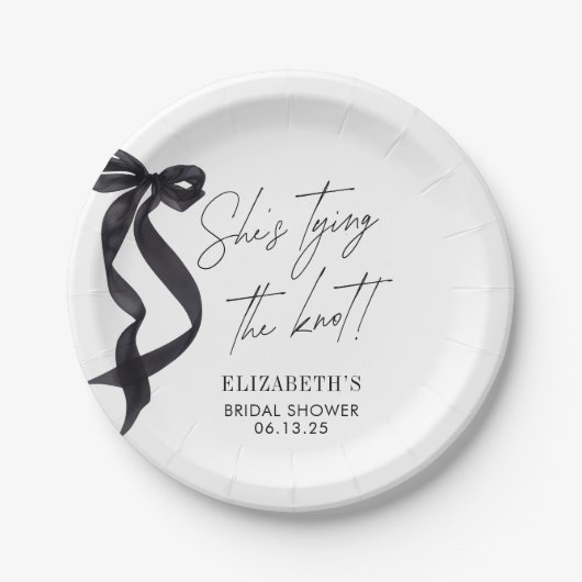 Assiettes En Carton Elle Noue le Nœud Arc de Mariage (Devant)