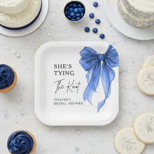Assiettes En Carton Elle Noue Le Nœud Bleu Ruban Shower De Mariée