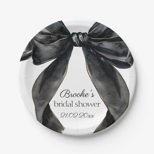 Assiettes En Carton Elle noue le nœud noir ruban Salle Mariage french (Devant)