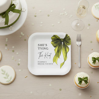 Assiettes En Carton Elle Noue le Nœud Vert Citron Réception de Mariage
