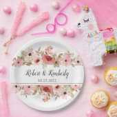 Assiettes En Carton ELLE Rose Fleur Élégant Mariage (Fête)