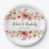 Assiettes En Carton ELLE Rose Fleur Élégant Mariage (Devant)