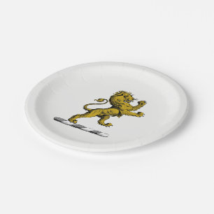 Assiettes En Carton Emblème de cimier au lion héraldique debout C