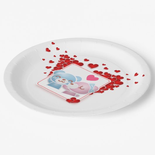 Assiettes En Carton Embrasser les ours avec les Coeurs d'Amour Tout au (Angle)