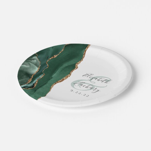 Assiettes En Carton Emerald Green Agate Gold Mariage blanc (Angle)