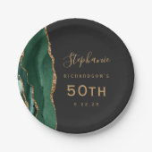 Assiettes En Carton Emerald Green Agate Marbre Or foncé 50e anniversai (Devant)
