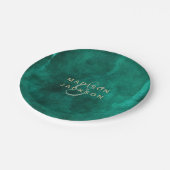 Assiettes En Carton Emerald Green Aquarelle & Mariage Or Monogramme (Angle)
