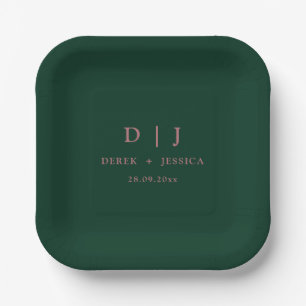 Assiettes En Carton Emerald Green & Dusty Rose Elégant Mariage de luxe