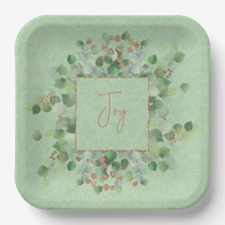 Assiettes En Carton Emerald Green et Gold Parties scintillant Eucalypt