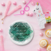 Assiettes En Carton Emerald Green et Silver Mariage géométrique (Fête)