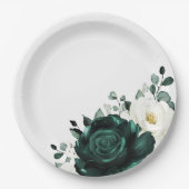 Assiettes En Carton Emerald Green Eucalyptus Blanc Floral Mariage (Devant)