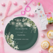 Assiettes En Carton Emerald Green Floral String Mariage (Fête)