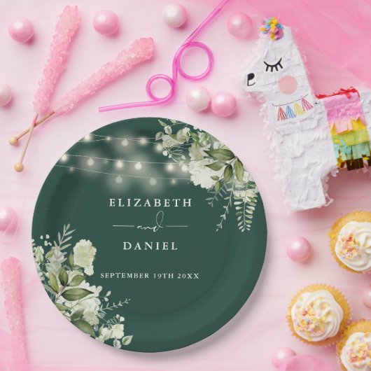 Assiettes En Carton Emerald Green Floral String Mariage (Fête)