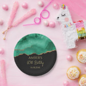 Assiettes En Carton Emerald Green Gold Glitter Watercolor Marble (Fête)