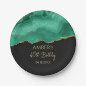 Assiettes En Carton Emerald Green Gold Glitter Watercolor Marble (Devant)