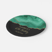 Assiettes En Carton Emerald Green Gold Glitter Watercolor Marble (Angle)