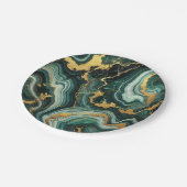 Assiettes En Carton Emerald Green & Gold Marble Look Mariage Glam (Angle)