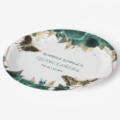 Assiettes En Carton Emerald Green Or Floral Elegant Quinceanera (Angle)