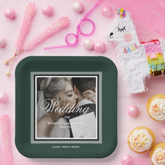 Assiettes En Carton Emerald green personnalisable photo mariage (Fête)