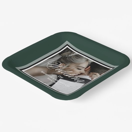 Assiettes En Carton Emerald green personnalisable photo mariage (Angulaire)