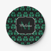 Assiettes En Carton Emerald Green Sparkle Shamrock noir Monogramme (Devant)