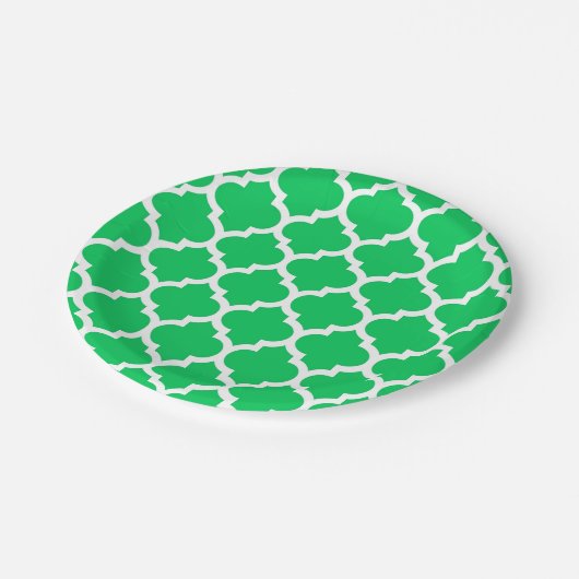 Assiettes En Carton Emerald Green White Marocain Quatrefoil Motif #5 (Angle)