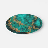 Assiettes En Carton Emerald Jade Gold Splatter Abstrait (Angle)