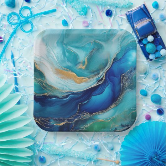 Assiettes En Carton Emerald Waves : Symphonie en bleu et vert (Fête)