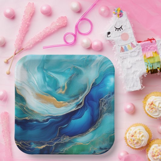 Assiettes En Carton Emerald Waves : Symphonie en bleu et vert (Fête)