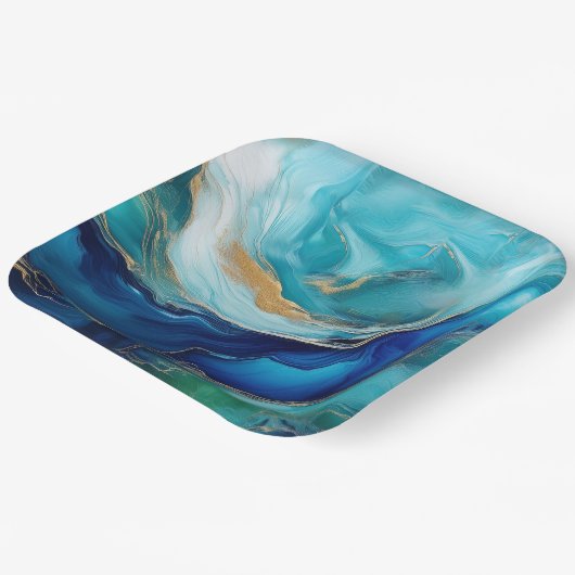 Assiettes En Carton Emerald Waves : Symphonie en bleu et vert (Angulaire)