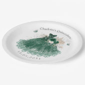 Assiettes En Carton Émeraude Vert Argent Quinceanera Princesse (Angle)